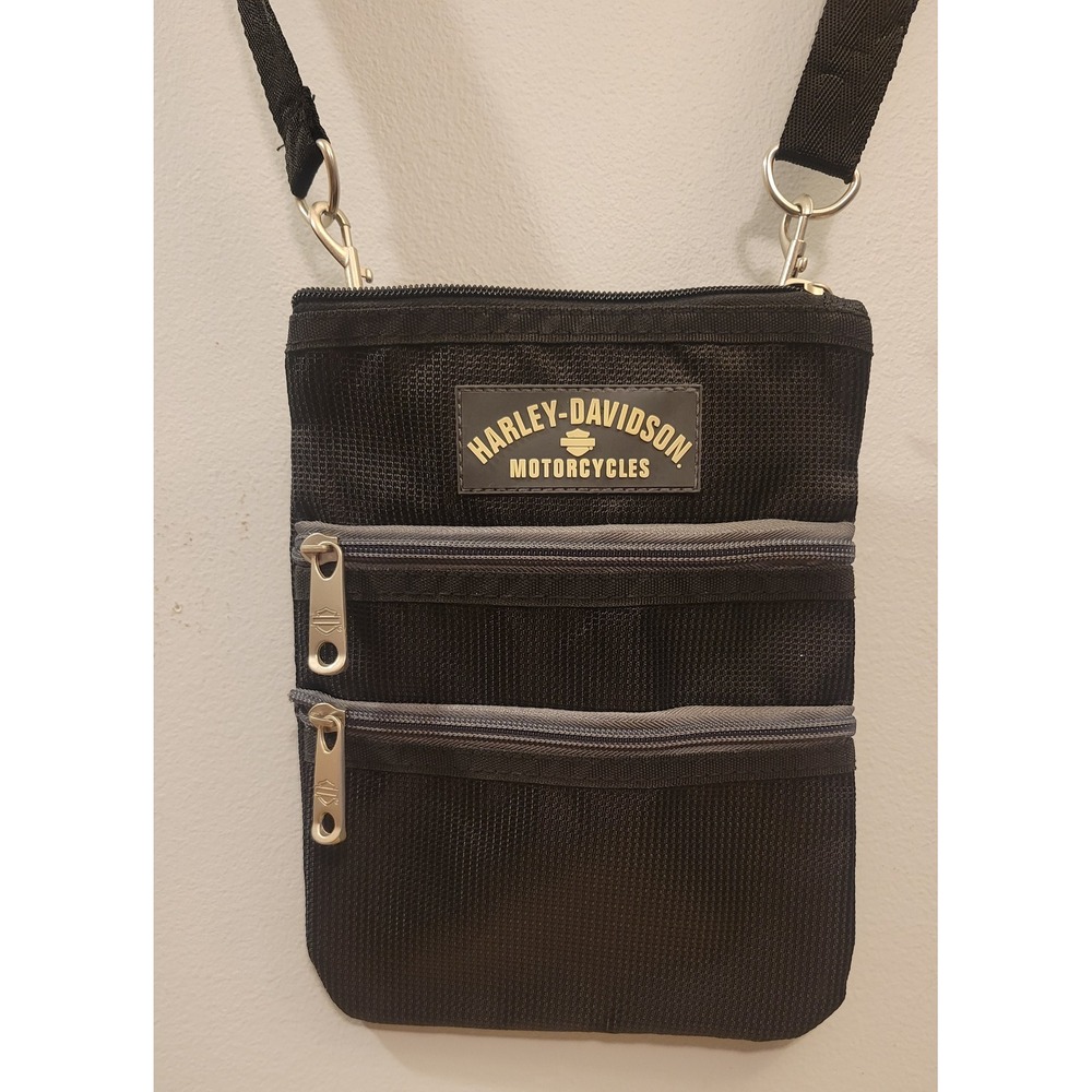 Harley Davidson Crossbody Travel Bag Black 3 Zipper Utility Pouch Purse